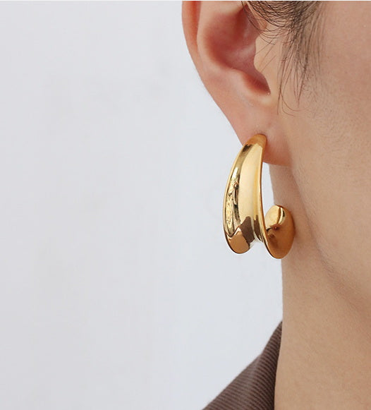 C-Shape Curved Gold Earrings