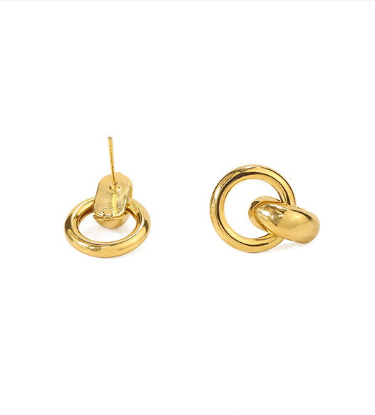 Interlocked Double Rings Gold Earrings