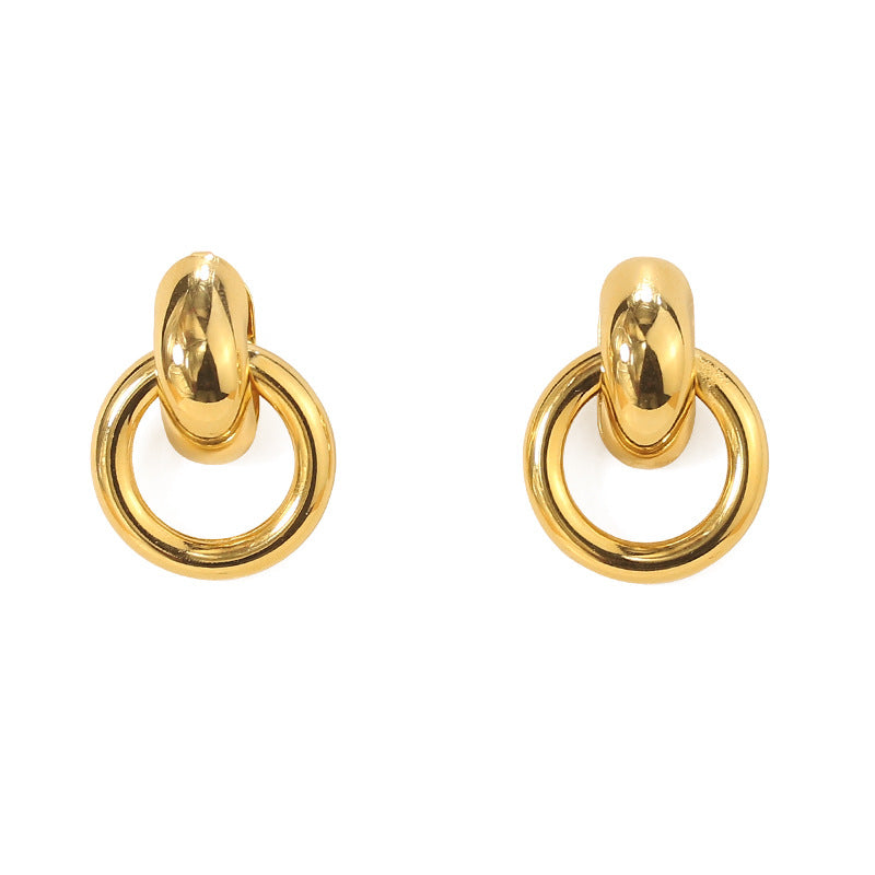 Interlocked Double Rings Gold Earrings