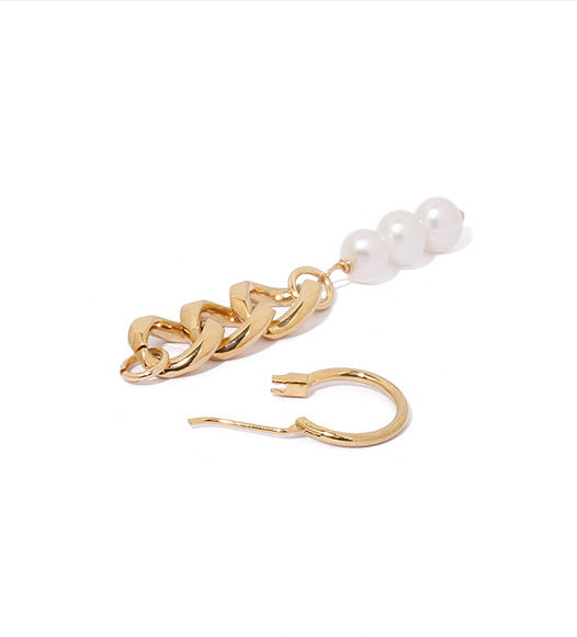 Asymmetrical Chain & Pearls Dangle Earrings