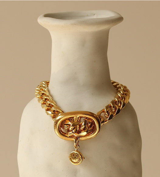 Gold Chain Happy Face Charm Bracelet