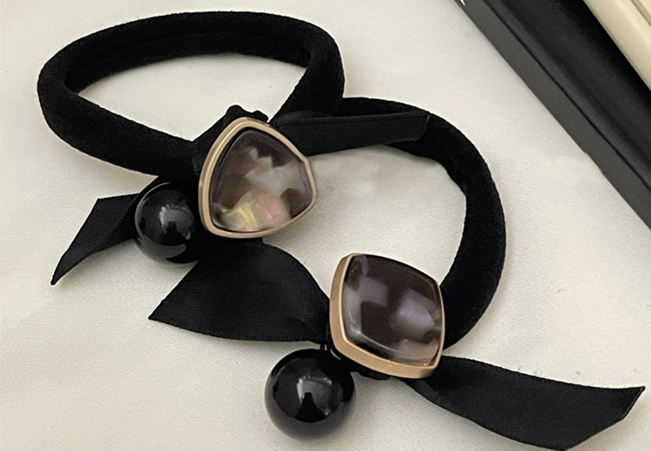 Marble Embellished Bow Hair Tie