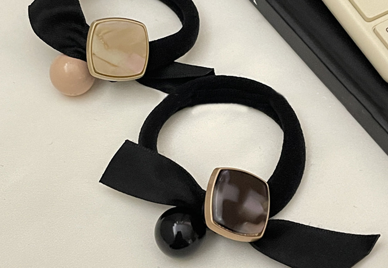 Marble Embellished Bow Hair Tie