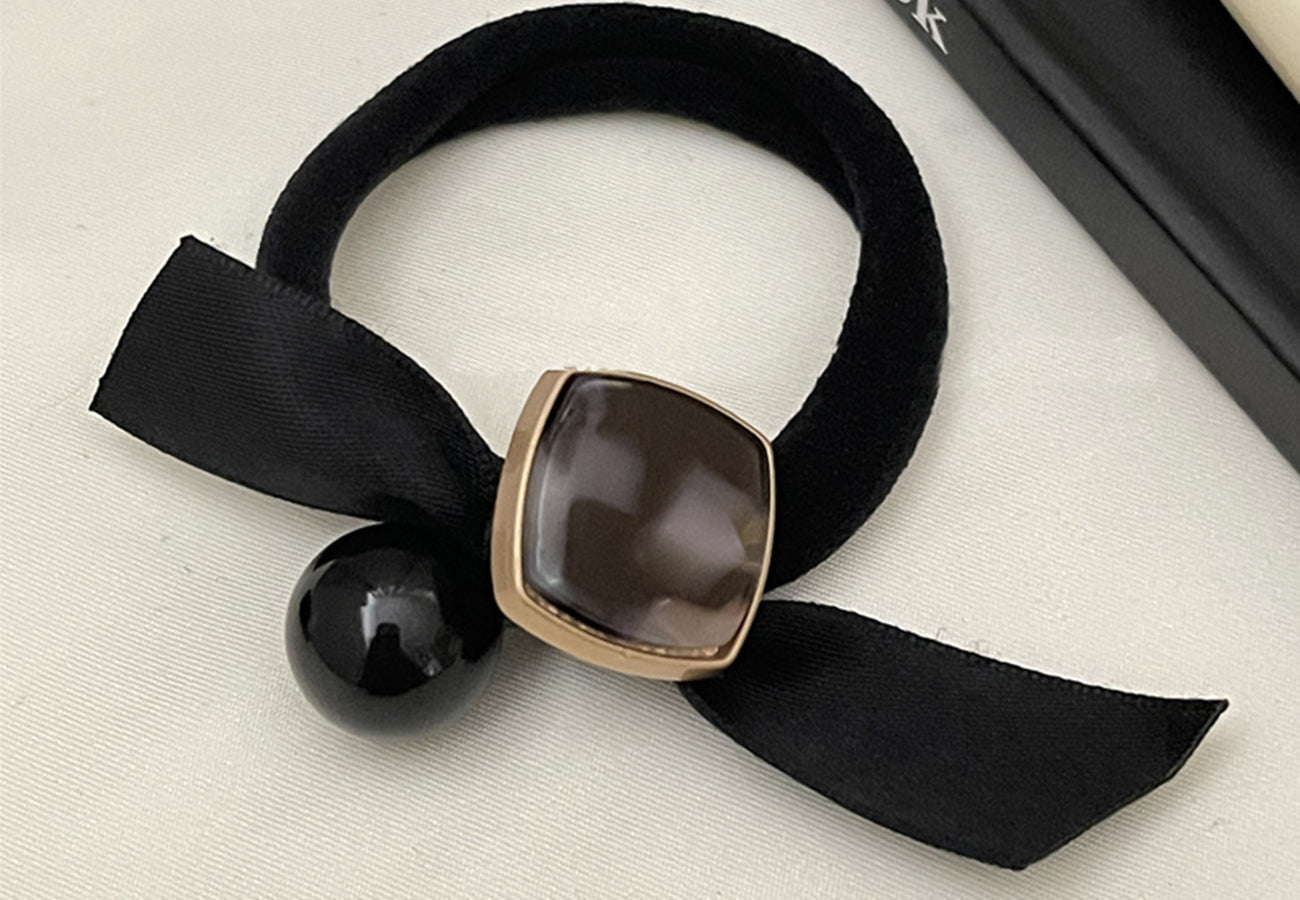 Marble Embellished Bow Hair Tie