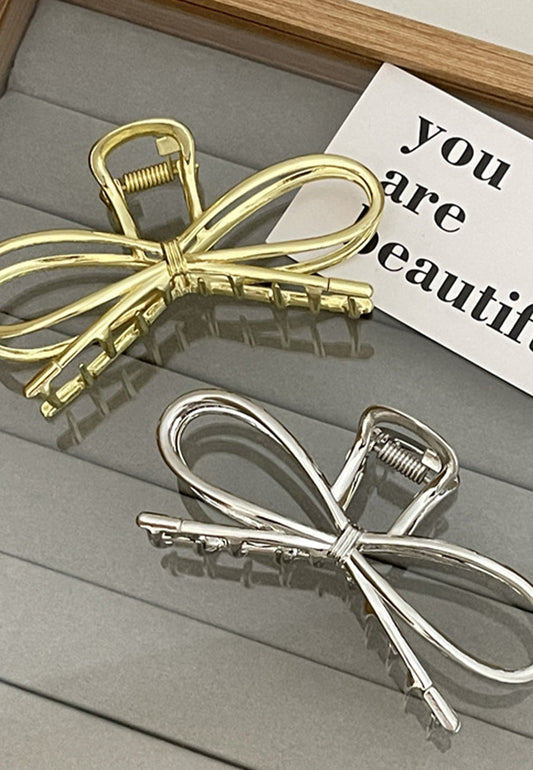Metallic Bow Design Hair Claw