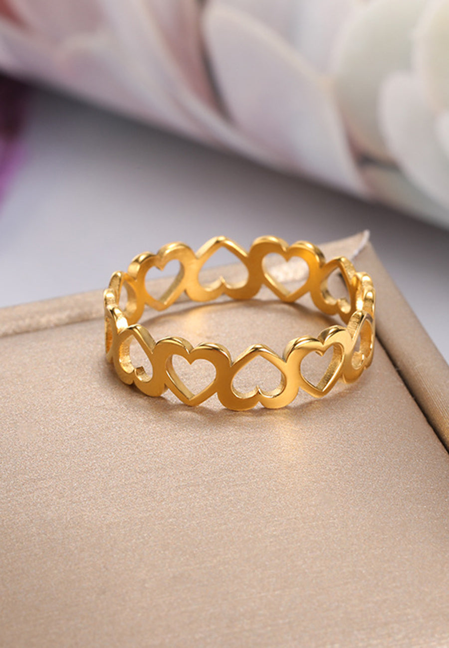 Gold Tone Heart Motif Ring