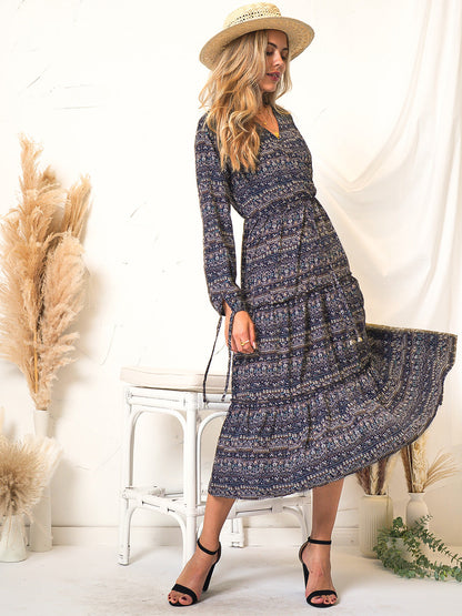 Ruffle Long Sleeve Boho Maxi Dress