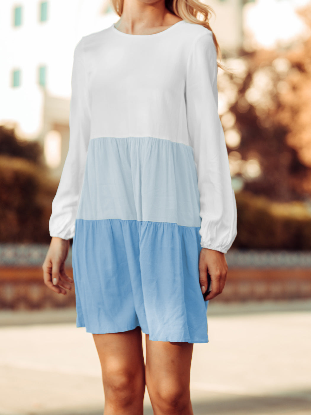 Colored Ruffle Long Sleeve Tunic Dress