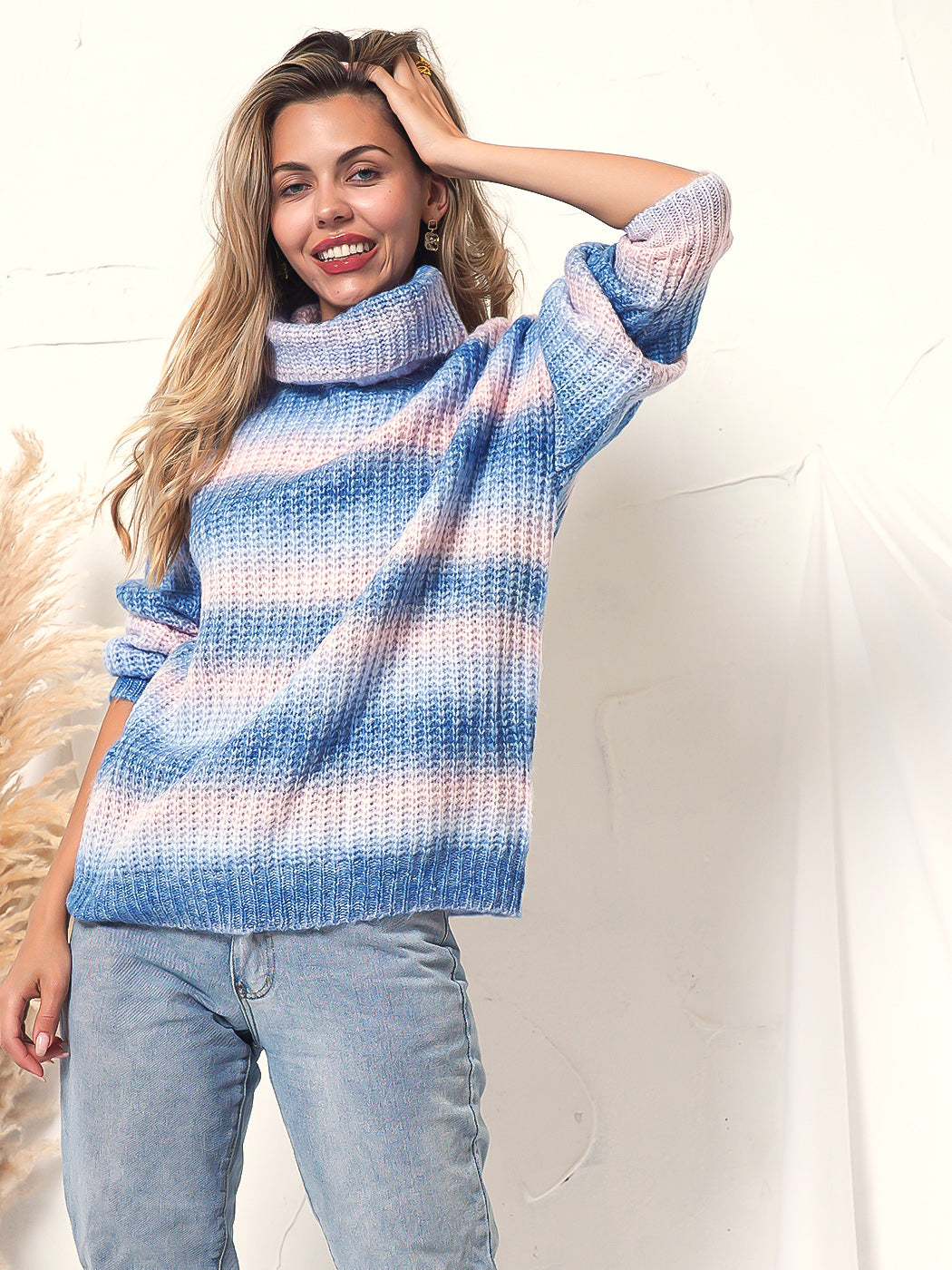 Tie Dye Cowl Neck Knit Sweater