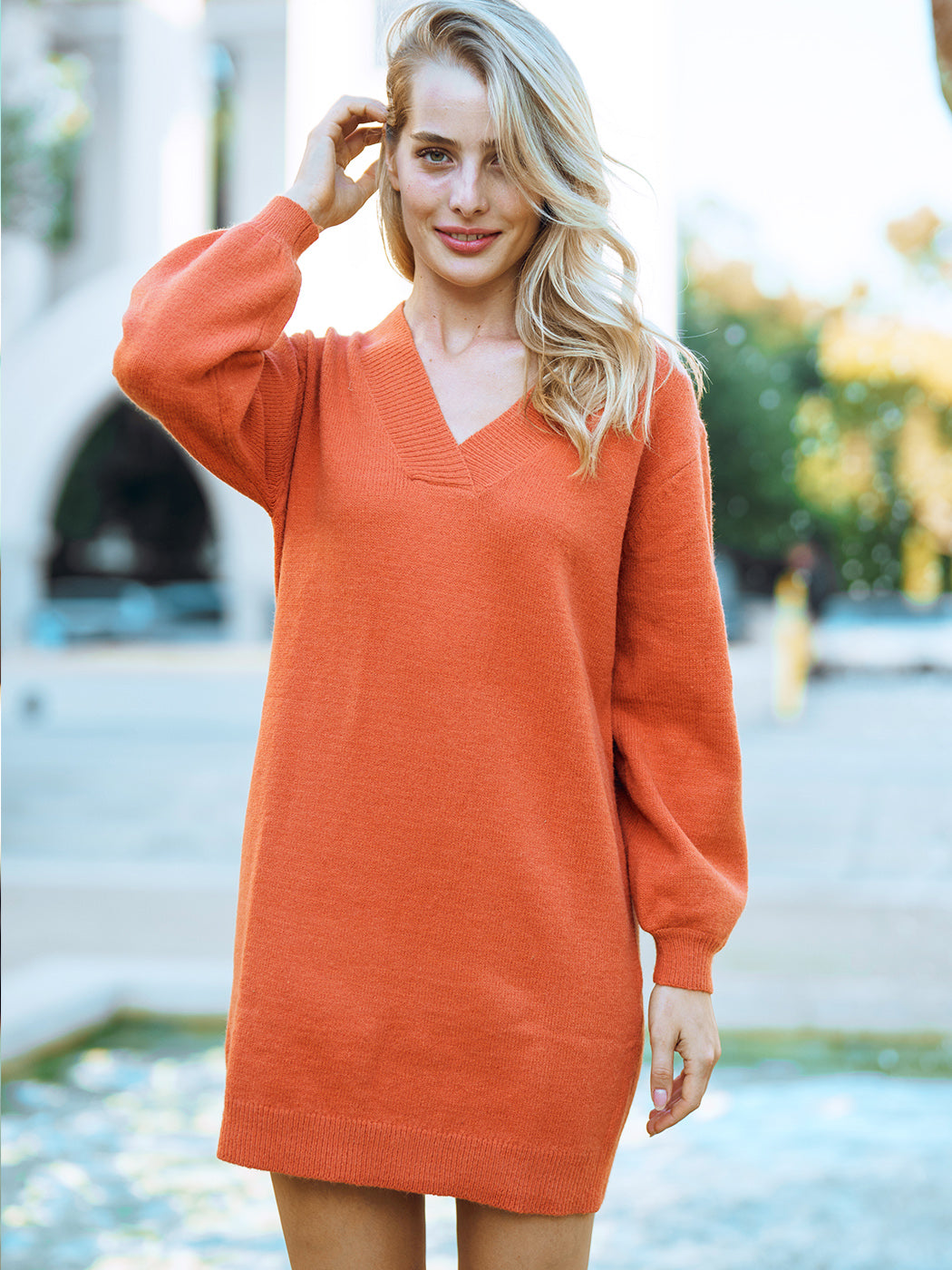 V Neck Oversized Sweater Dress