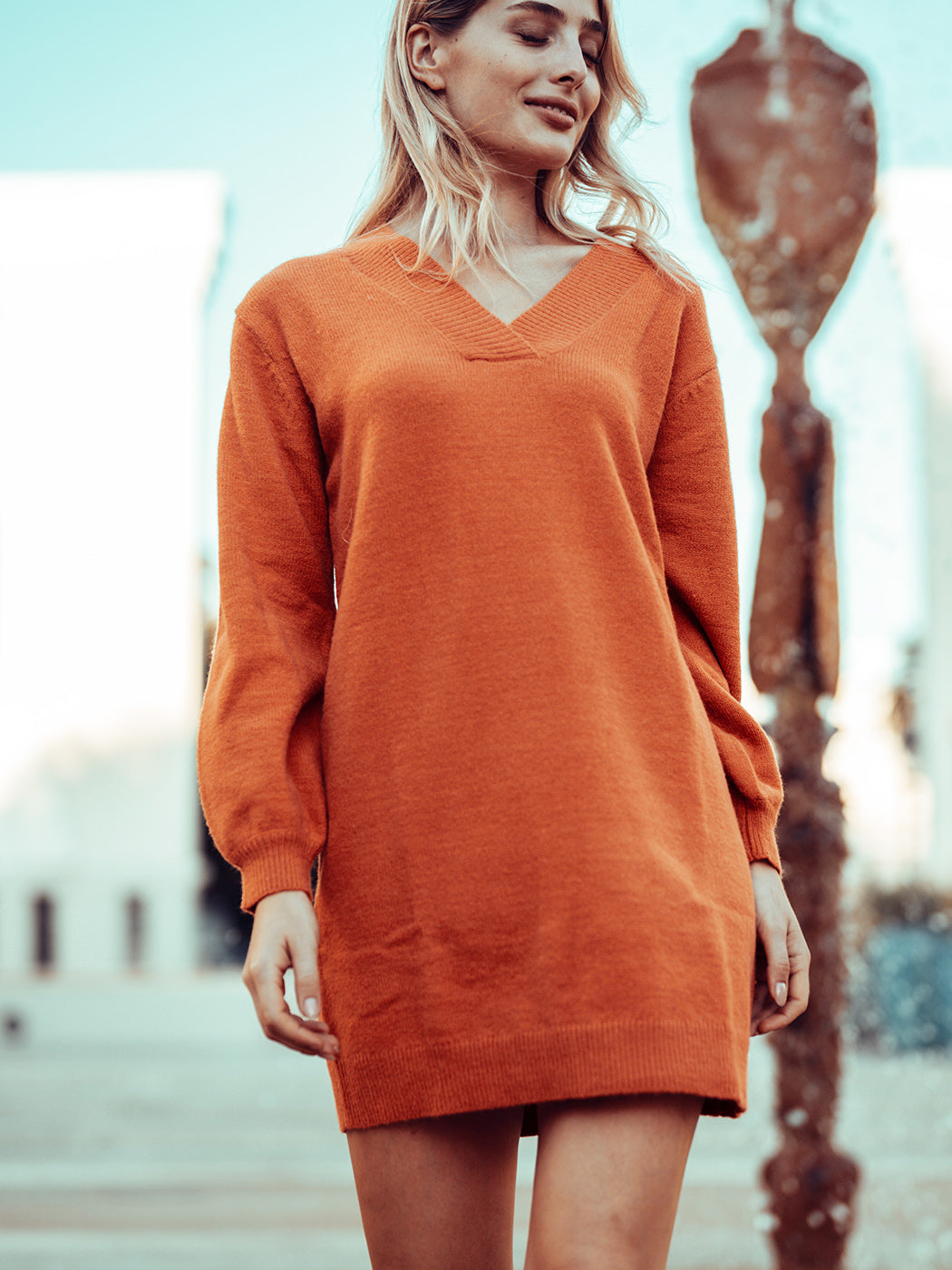 V Neck Oversized Sweater Dress