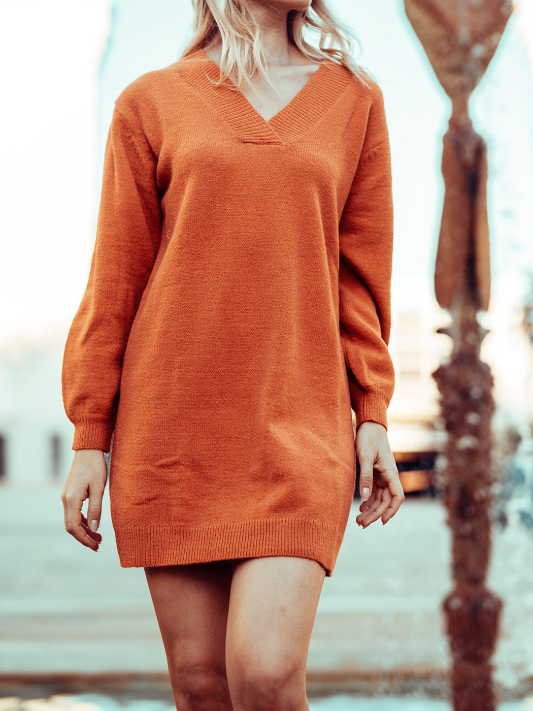 V Neck Oversized Sweater Dress