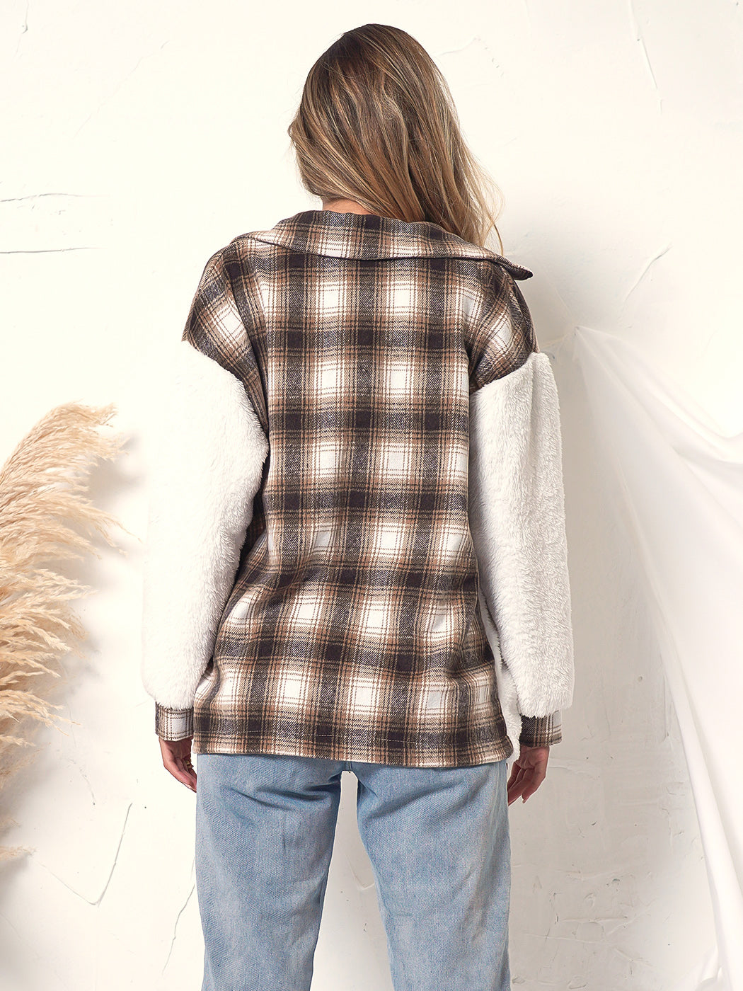 Two Tone Plaid Fuzzy Flannel Shirt