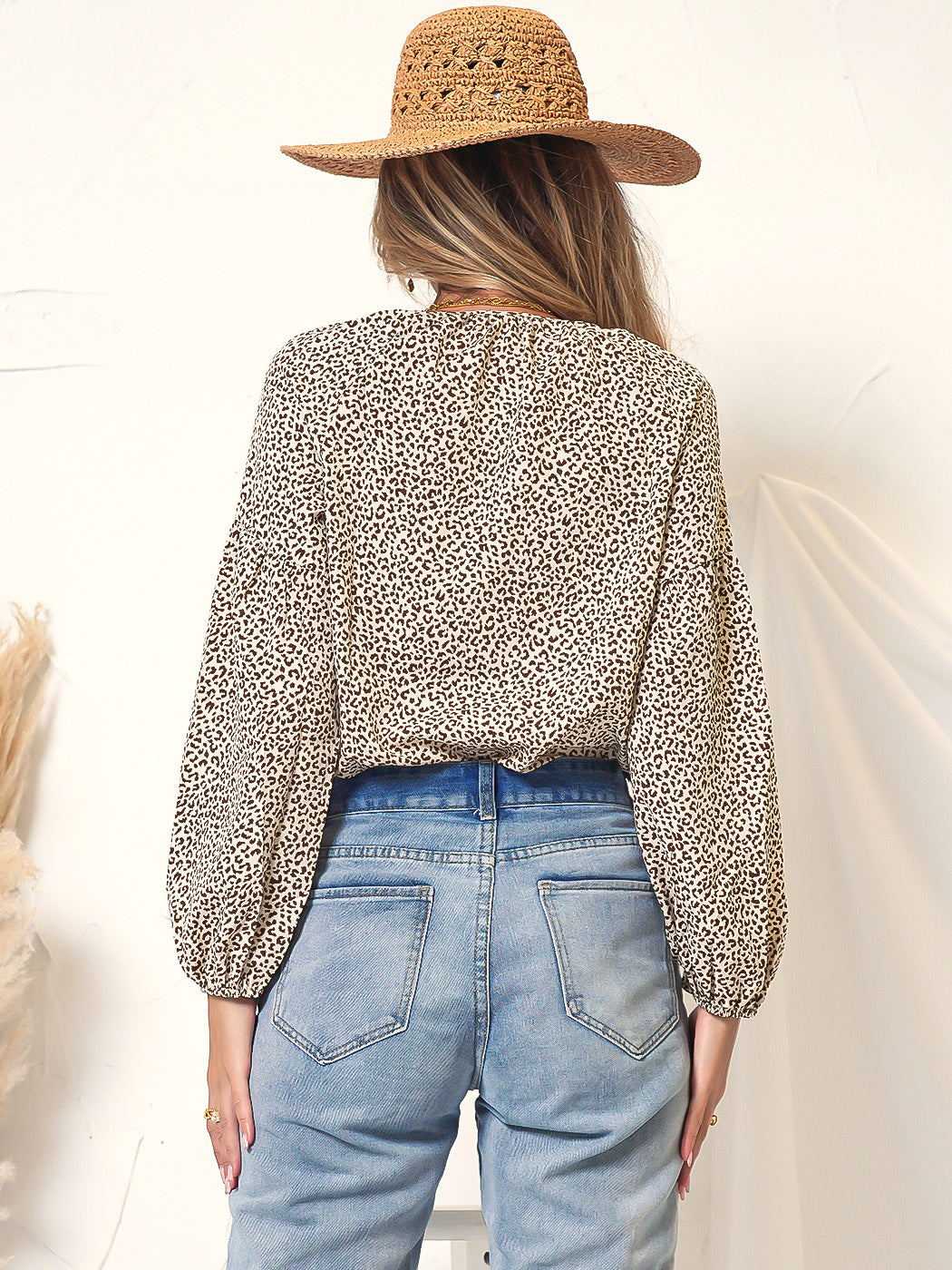 Leopard Print Tie Neck Blouse