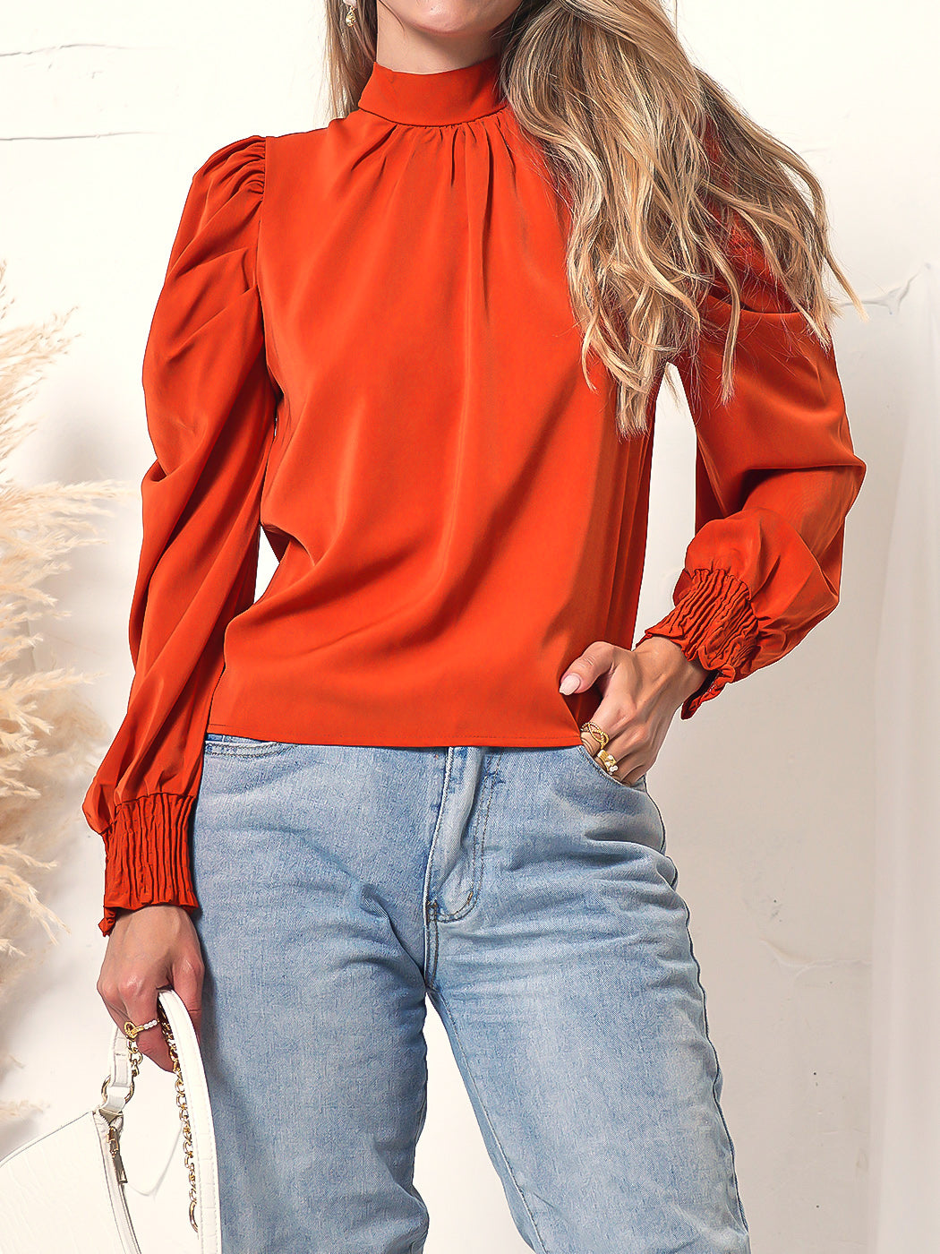 Solid Gigot Sleeve Blouse