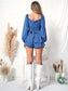 Puff Sleeve Waist Ribbon Tying Ruffled Romper Dress