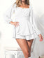 Puff Sleeve Waist Ribbon Tying Ruffled Romper Dress