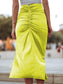 High Rise Drawstring Ruched Leg Slit Midi Skirt