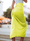 High Rise Drawstring Ruched Leg Slit Midi Skirt