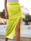 High Rise Drawstring Ruched Leg Slit Midi Skirt
