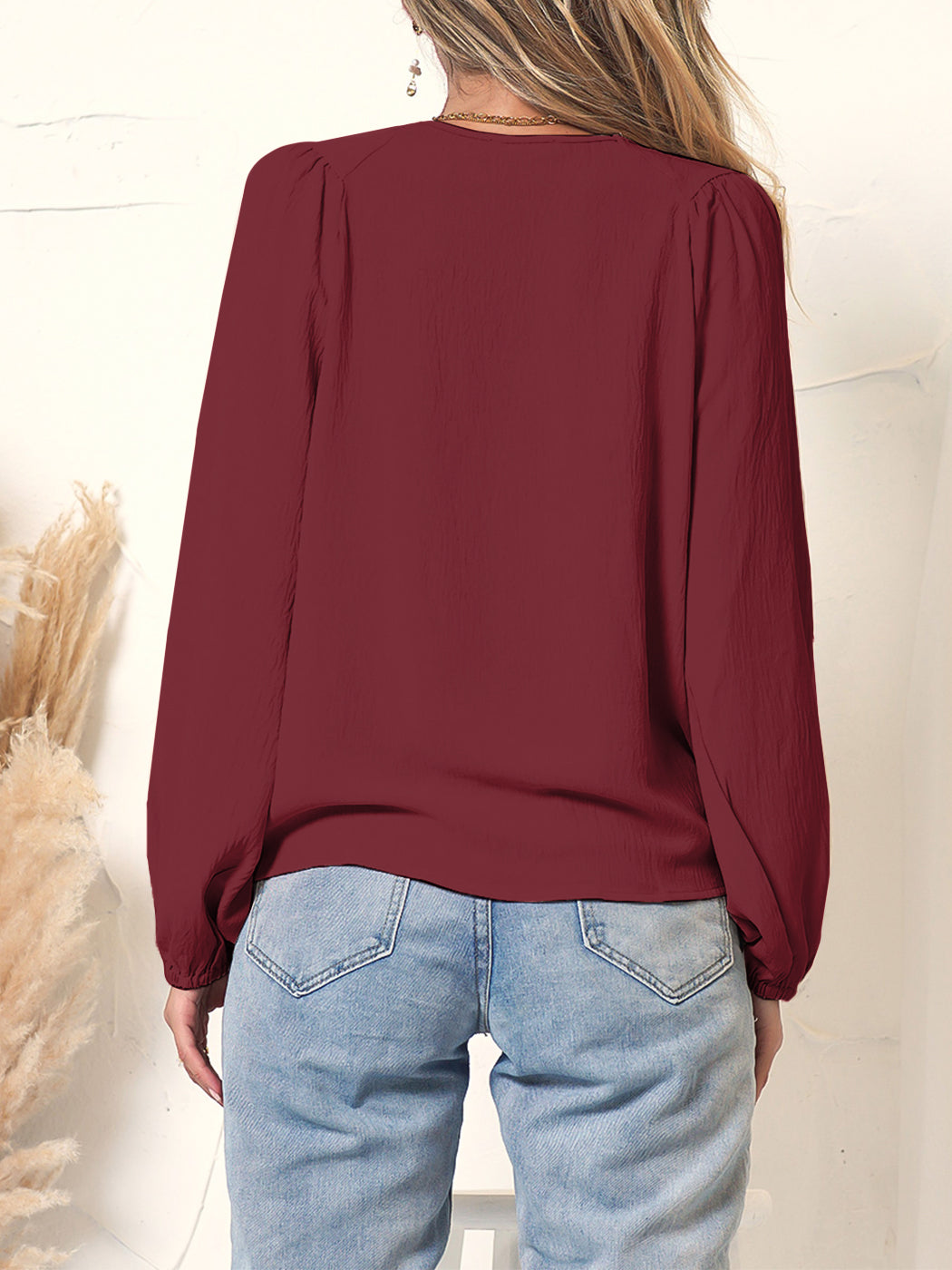 Round Neck Gathered Blouse