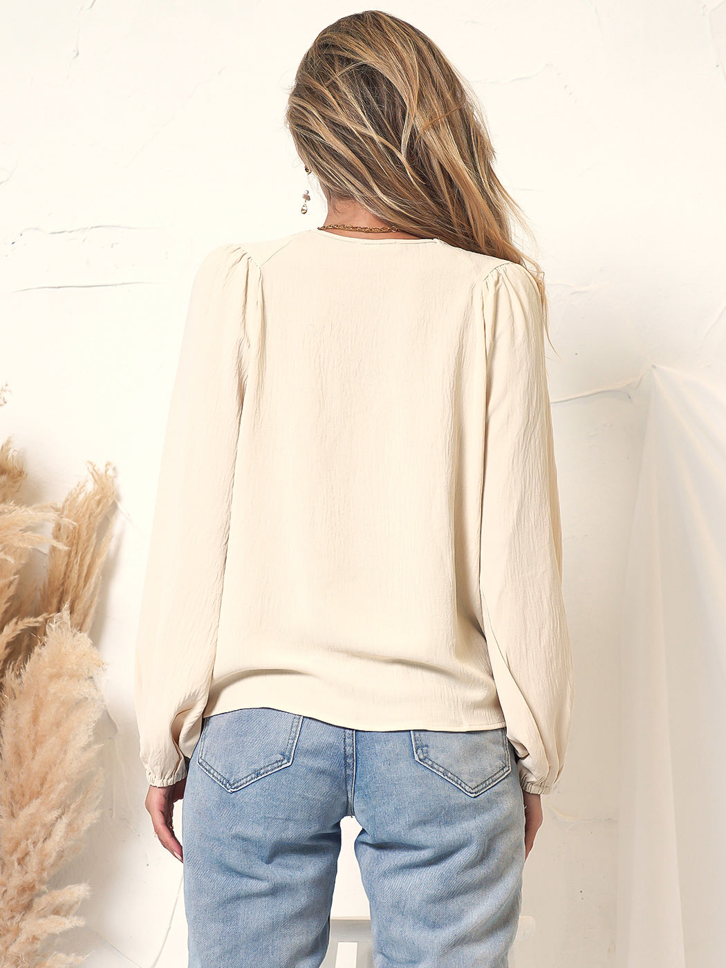 Round Neck Gathered Blouse