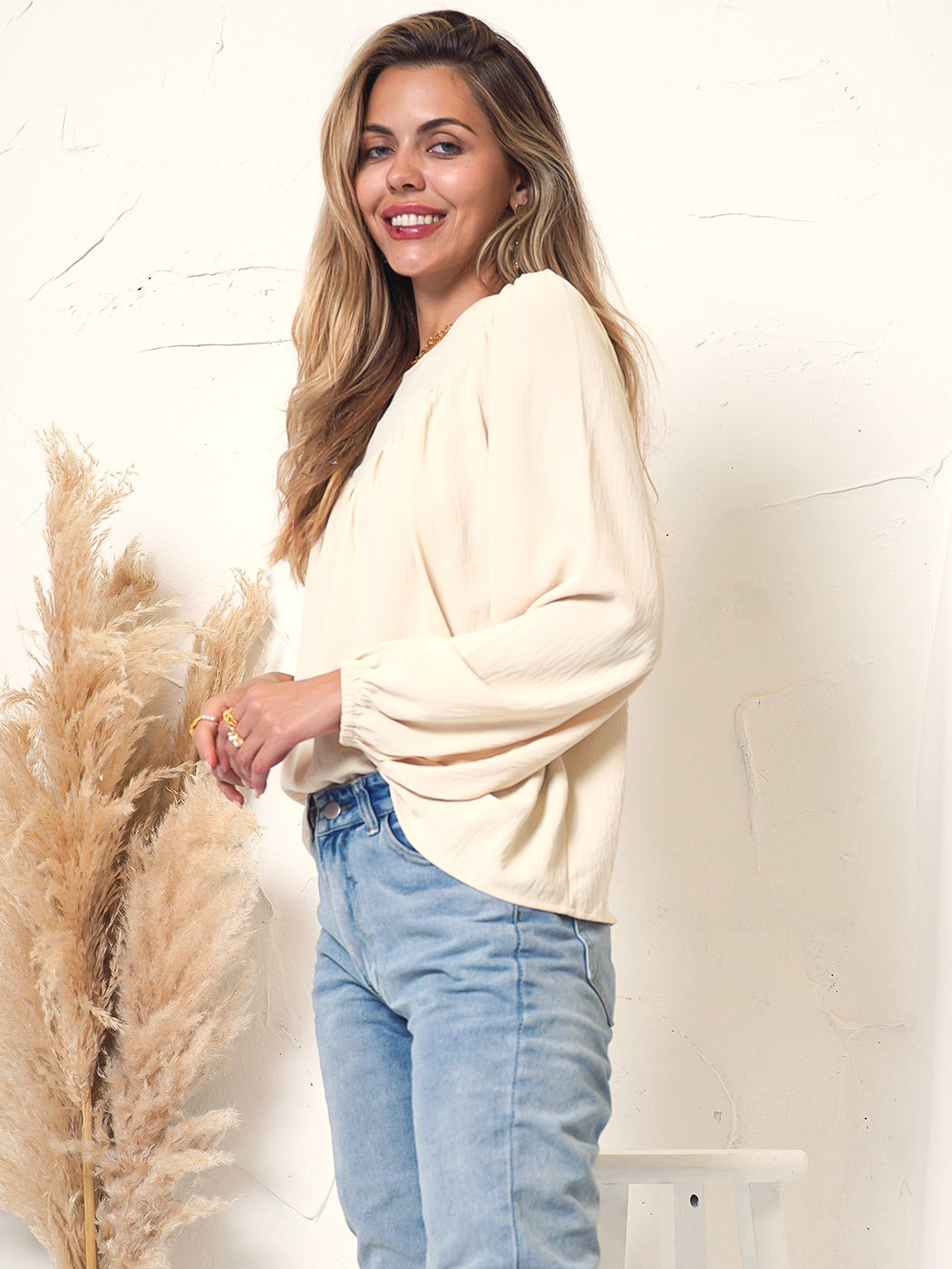 Round Neck Gathered Blouse