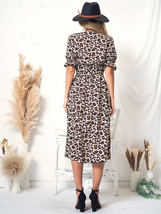 Leopard Print Puff Sleeve Dress