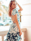 Backless Blue Tiered Floral Maxi Dress