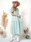 Green Plaid Print Puff Sleeve Maxi Dress