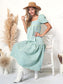Green Plaid Print Puff Sleeve Maxi Dress