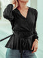 Surplice Long Sleeve Wrap Blouse