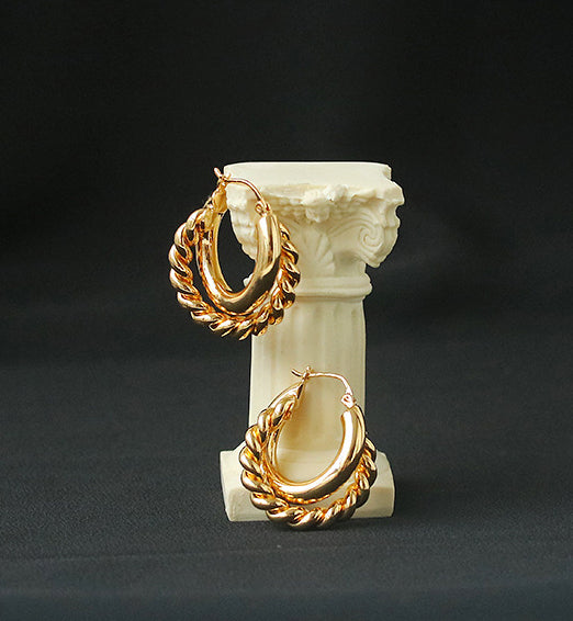 Double Wreath Hoops Gold Earrings