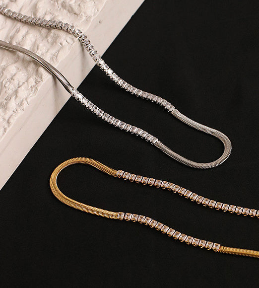 Crystal Embellished Snake Bone Chain Necklace