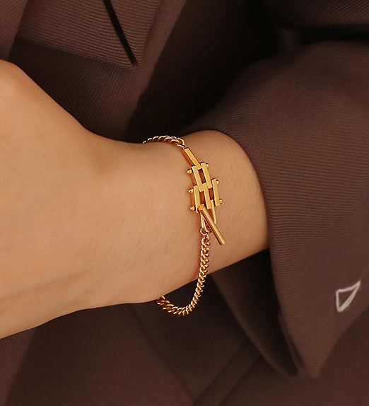 Layered Rectangular Design Gold Bracelet