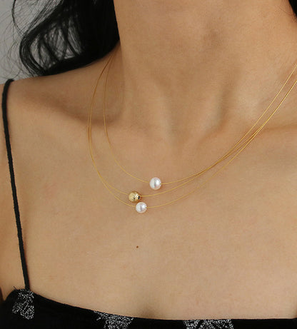 Gold Thread Natural Pearl Necklace