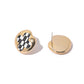 Checkered Clover Circle Stainless Steel Gold Plated Earrings