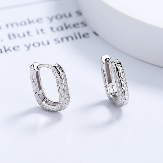 Textured U-Shape Loop 925 Sterling Silver Earrings