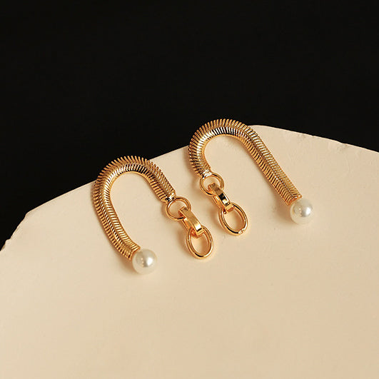 Snake Bone Chain Half Loop with Pearl Earrings