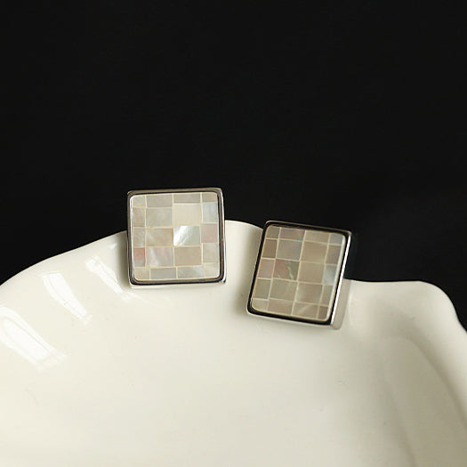 Natural Shell Mosaic Titanium Steel Earrings