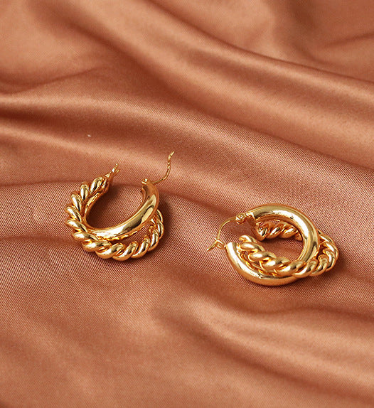 Double Wreath Hoops Gold Earrings