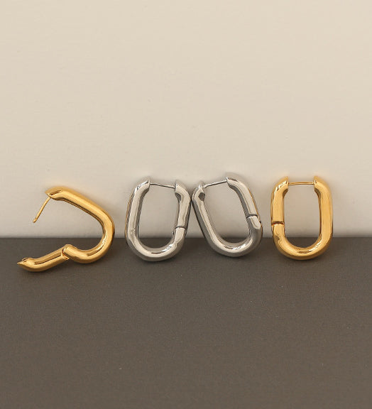 Oval Tubes Hoop Earrings 18K Gold Plated