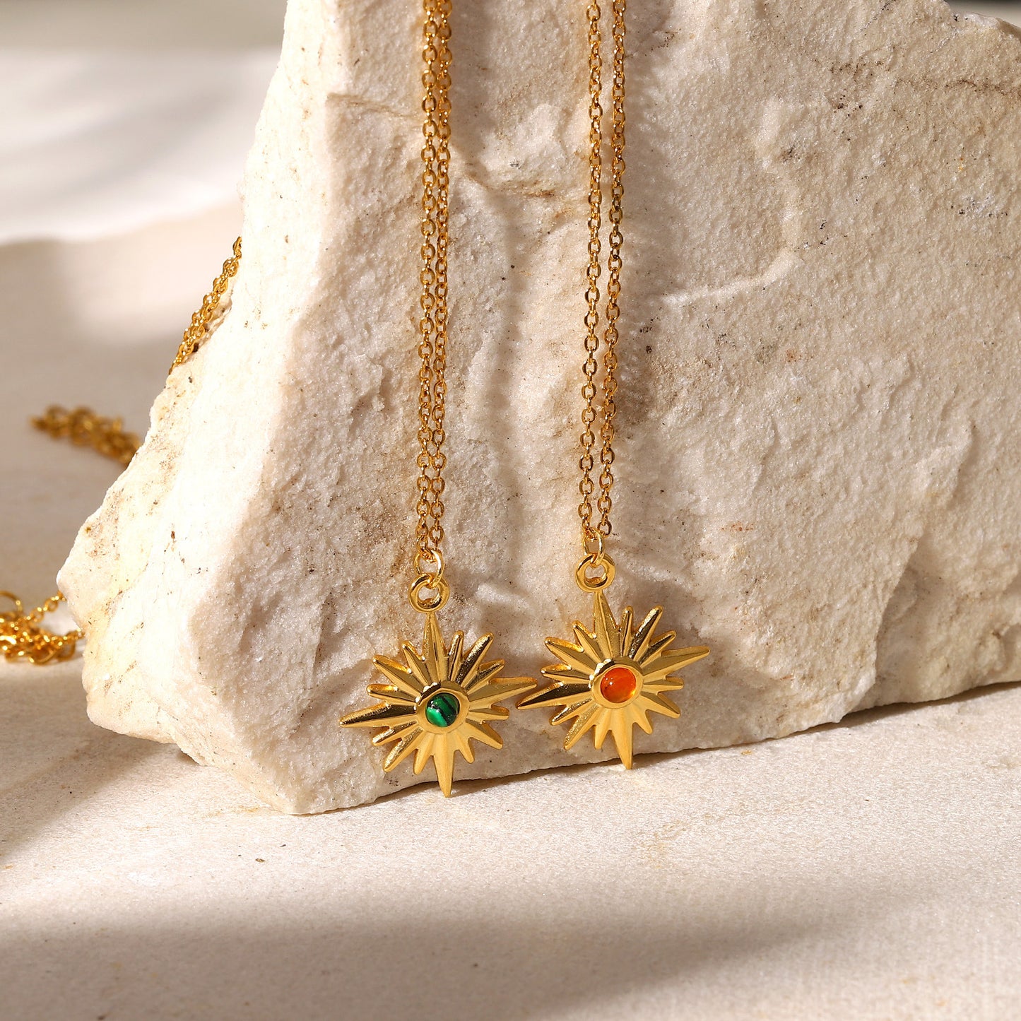 Eight Pointed Star Pendant 18K Gold Plated Necklace