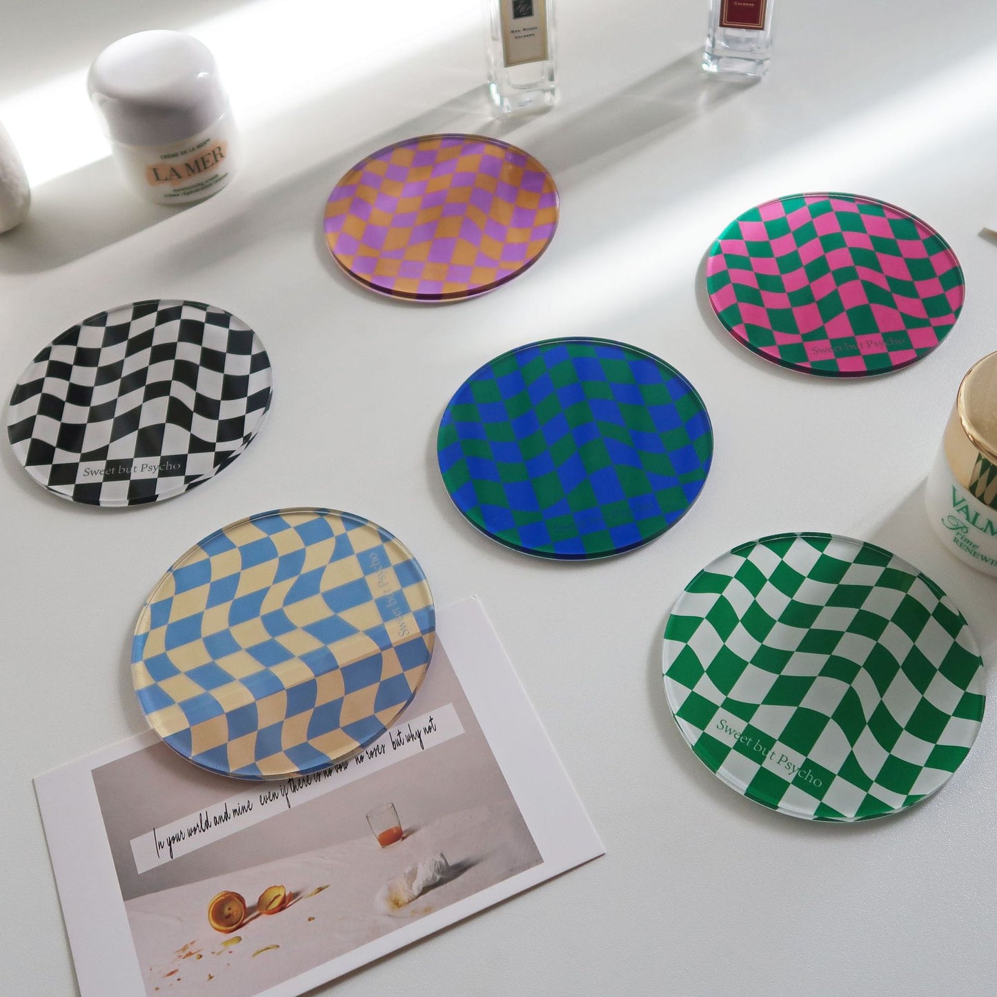 Checkered Circle Acrylic Coaster