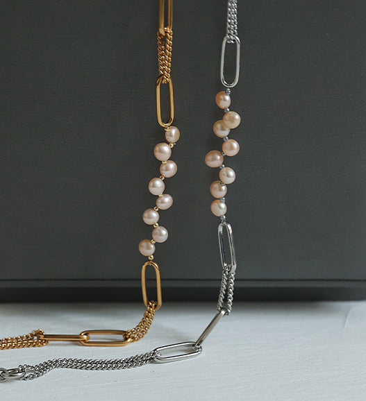 Rose Pearls Chain Necklace