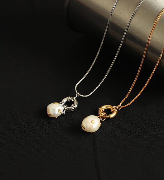 Gold Speckled Real Natural Pearl Necklace