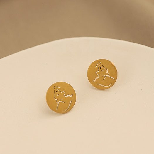 Silhouette Outline Gold Coin Ear Studs