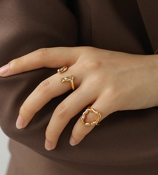 Asymmetrical Hollow Oval 18K Gold Plated Ring