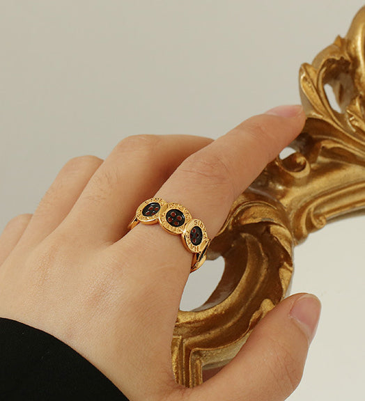 Black & Gold Button Ring