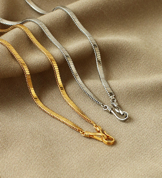 Snake Bone Flat Chain 18K Gold Plated Necklace